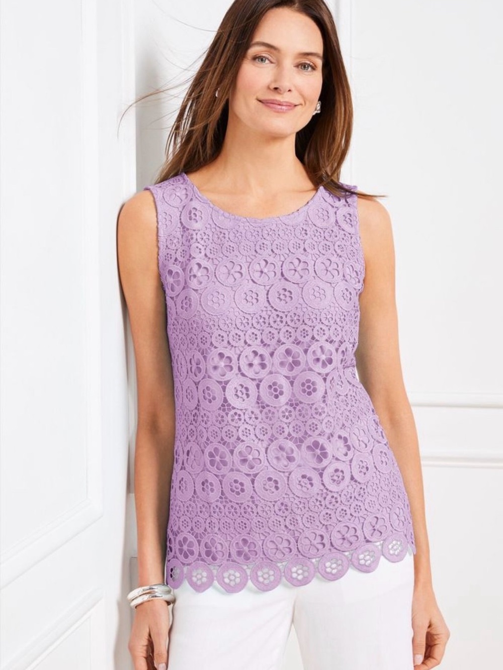 Talbots Lavender Floral Lace Scallops Hem Large